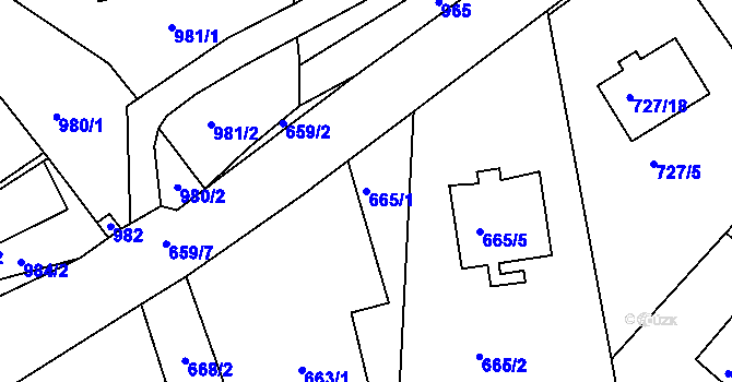 Parcela st. 665/1 v KÚ Krásné Březno, Katastrální mapa