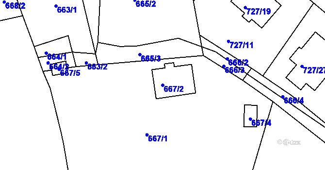 Parcela st. 667/2 v KÚ Krásné Březno, Katastrální mapa
