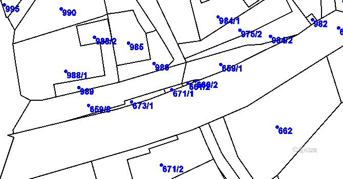 Parcela st. 671/1 v KÚ Krásné Březno, Katastrální mapa