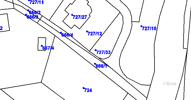 Parcela st. 727/33 v KÚ Krásné Březno, Katastrální mapa