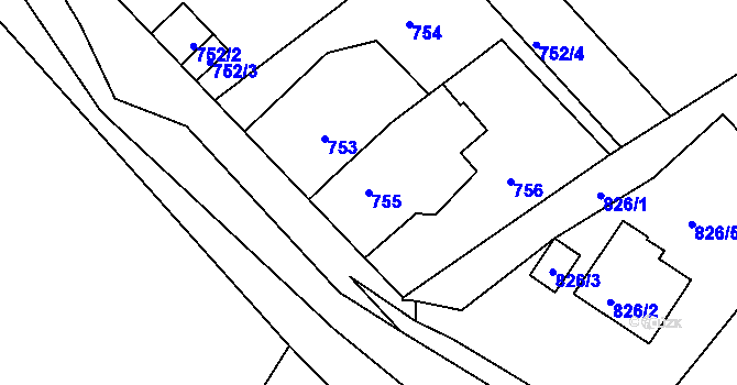 Parcela st. 755 v KÚ Krásné Březno, Katastrální mapa