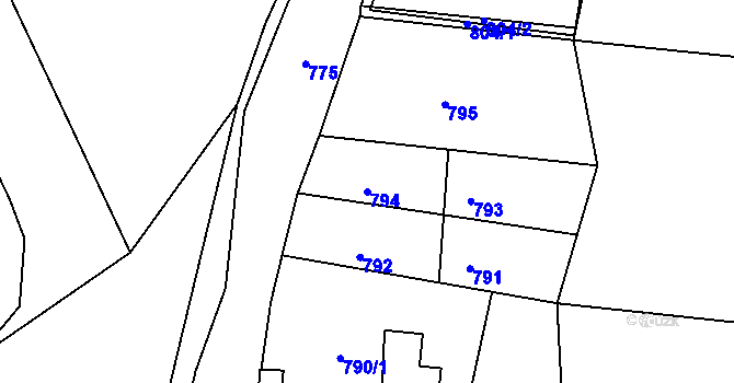 Parcela st. 794 v KÚ Krásné Březno, Katastrální mapa