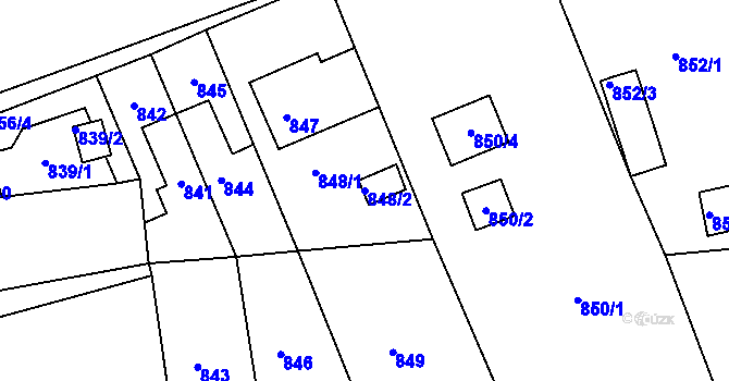 Parcela st. 848/2 v KÚ Krásné Březno, Katastrální mapa