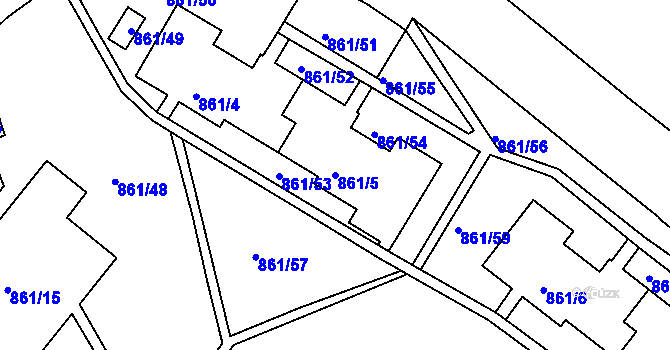 Parcela st. 861/5 v KÚ Krásné Březno, Katastrální mapa