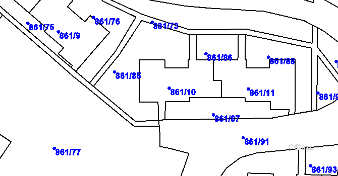 Parcela st. 861/10 v KÚ Krásné Březno, Katastrální mapa