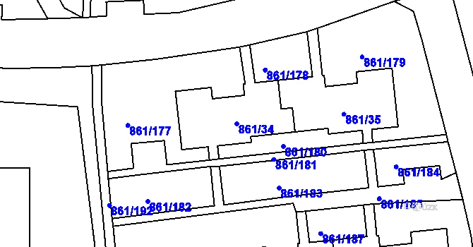 Parcela st. 861/34 v KÚ Krásné Březno, Katastrální mapa