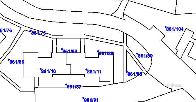Parcela st. 861/88 v KÚ Krásné Březno, Katastrální mapa