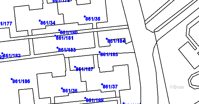 Parcela st. 861/185 v KÚ Krásné Březno, Katastrální mapa