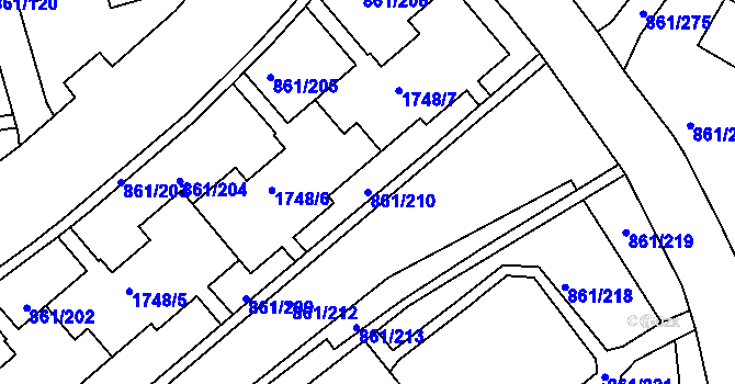 Parcela st. 861/210 v KÚ Krásné Březno, Katastrální mapa