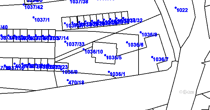 Parcela st. 1036/5 v KÚ Krásné Březno, Katastrální mapa