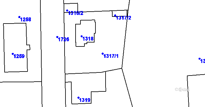 Parcela st. 1317/1 v KÚ Krásné Březno, Katastrální mapa