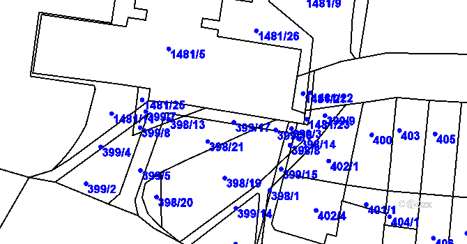 Parcela st. 399/17 v KÚ Krásné Březno, Katastrální mapa