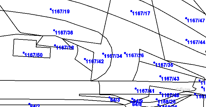 Parcela st. 1167/34 v KÚ Krásné Březno, Katastrální mapa
