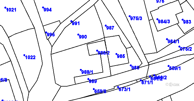 Parcela st. 988/2 v KÚ Krásné Březno, Katastrální mapa