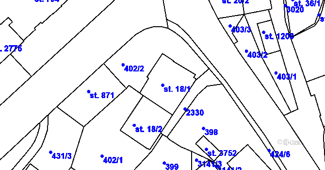 Parcela st. 18/1 v KÚ Ústí nad Orlicí, Katastrální mapa