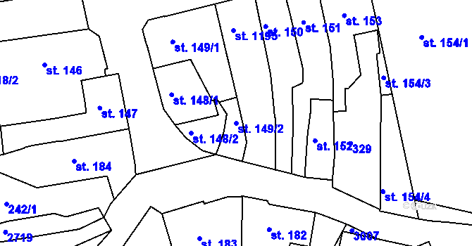 Parcela st. 149/2 v KÚ Ústí nad Orlicí, Katastrální mapa