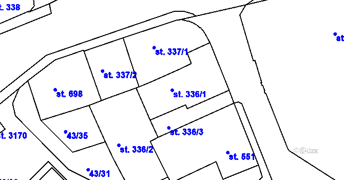 Parcela st. 336/1 v KÚ Ústí nad Orlicí, Katastrální mapa