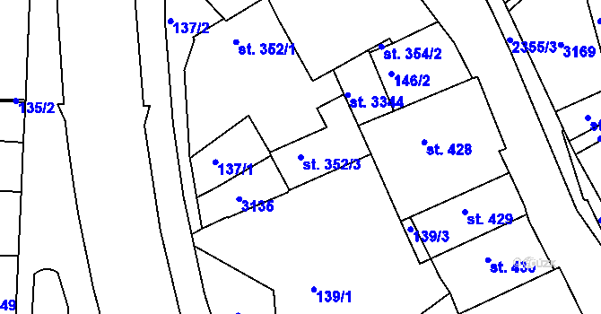 Parcela st. 352/3 v KÚ Ústí nad Orlicí, Katastrální mapa