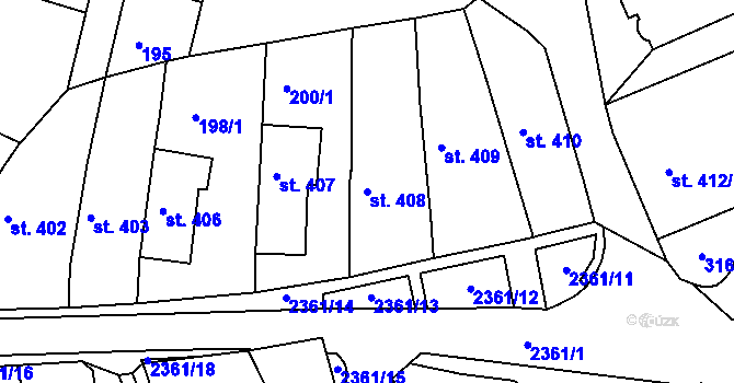 Parcela st. 408 v KÚ Ústí nad Orlicí, Katastrální mapa