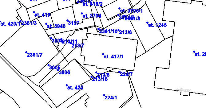 Parcela st. 417/1 v KÚ Ústí nad Orlicí, Katastrální mapa