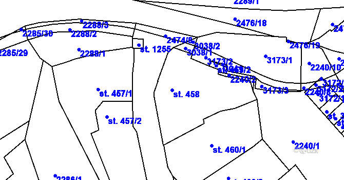Parcela st. 458 v KÚ Ústí nad Orlicí, Katastrální mapa