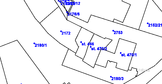 Parcela st. 466 v KÚ Ústí nad Orlicí, Katastrální mapa