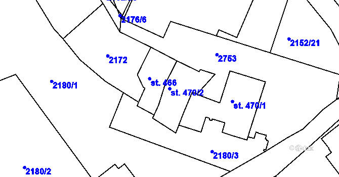 Parcela st. 470/2 v KÚ Ústí nad Orlicí, Katastrální mapa