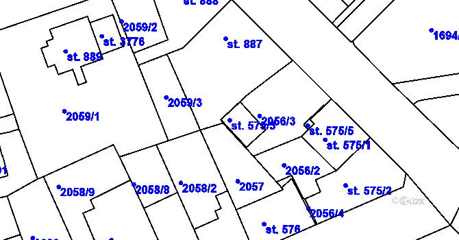 Parcela st. 575/3 v KÚ Ústí nad Orlicí, Katastrální mapa