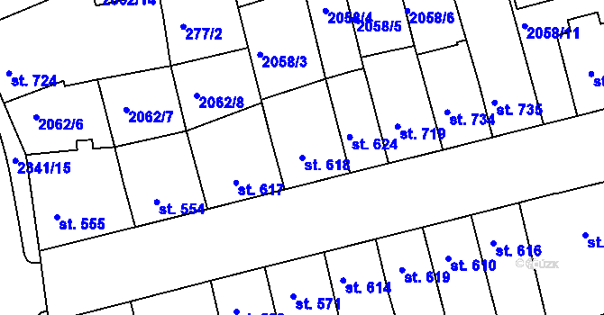 Parcela st. 618 v KÚ Ústí nad Orlicí, Katastrální mapa