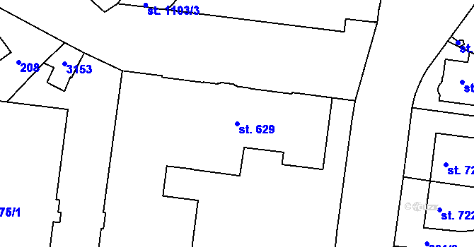 Parcela st. 629 v KÚ Ústí nad Orlicí, Katastrální mapa