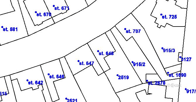 Parcela st. 648 v KÚ Ústí nad Orlicí, Katastrální mapa