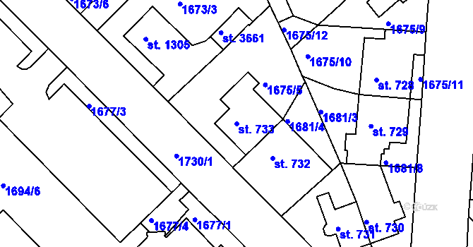 Parcela st. 733 v KÚ Ústí nad Orlicí, Katastrální mapa