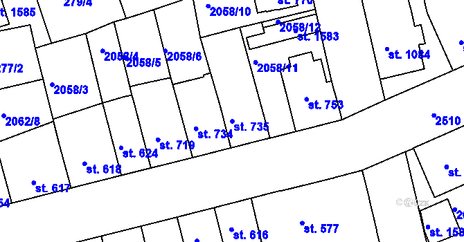 Parcela st. 735 v KÚ Ústí nad Orlicí, Katastrální mapa