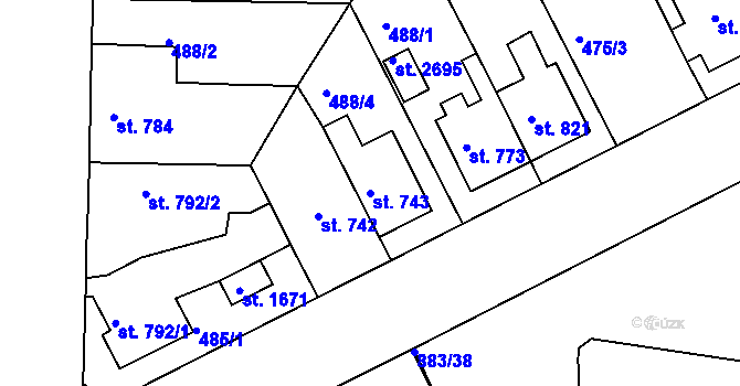 Parcela st. 743 v KÚ Ústí nad Orlicí, Katastrální mapa