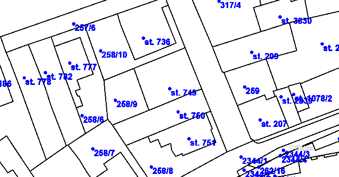 Parcela st. 749 v KÚ Ústí nad Orlicí, Katastrální mapa