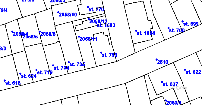 Parcela st. 753 v KÚ Ústí nad Orlicí, Katastrální mapa