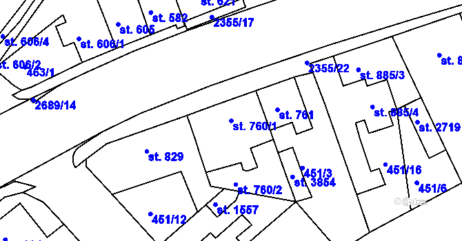 Parcela st. 760/1 v KÚ Ústí nad Orlicí, Katastrální mapa