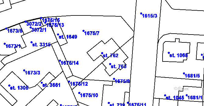 Parcela st. 762 v KÚ Ústí nad Orlicí, Katastrální mapa