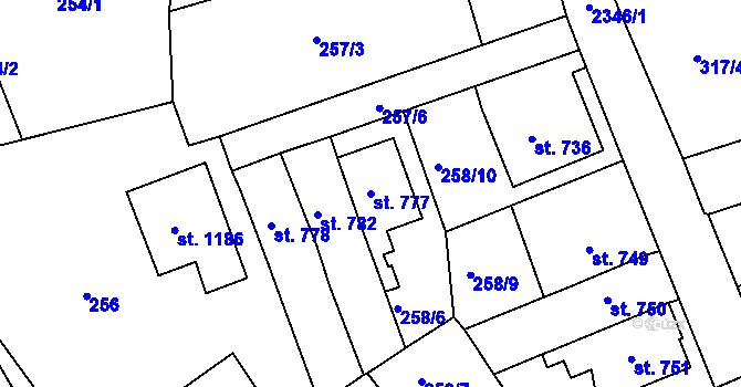 Parcela st. 777 v KÚ Ústí nad Orlicí, Katastrální mapa