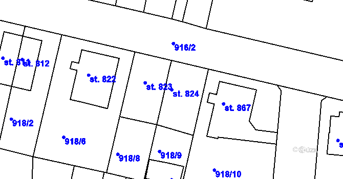 Parcela st. 824 v KÚ Ústí nad Orlicí, Katastrální mapa