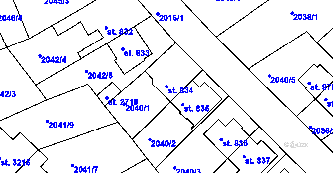 Parcela st. 834 v KÚ Ústí nad Orlicí, Katastrální mapa