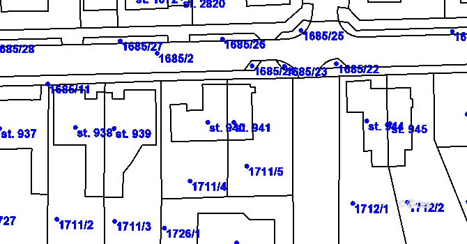 Parcela st. 941 v KÚ Ústí nad Orlicí, Katastrální mapa
