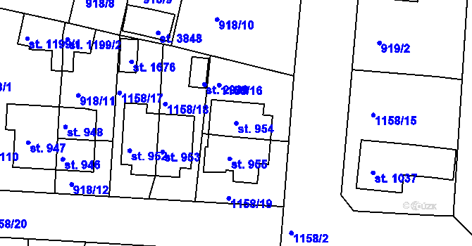 Parcela st. 954 v KÚ Ústí nad Orlicí, Katastrální mapa