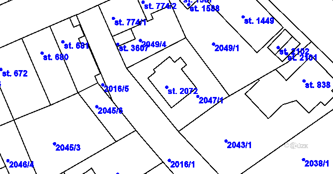 Parcela st. 2072 v KÚ Ústí nad Orlicí, Katastrální mapa