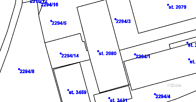 Parcela st. 2080 v KÚ Ústí nad Orlicí, Katastrální mapa