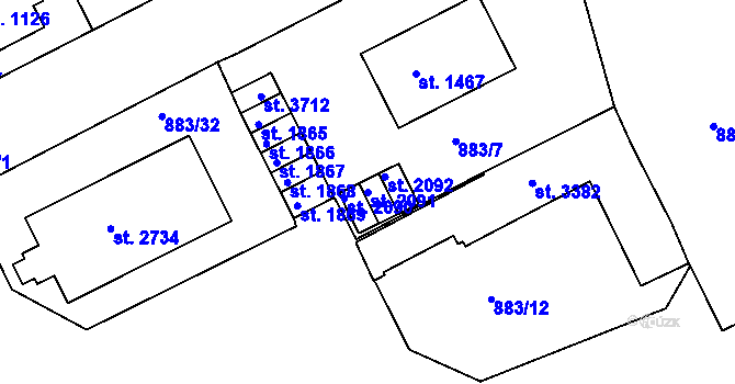 Parcela st. 2091 v KÚ Ústí nad Orlicí, Katastrální mapa