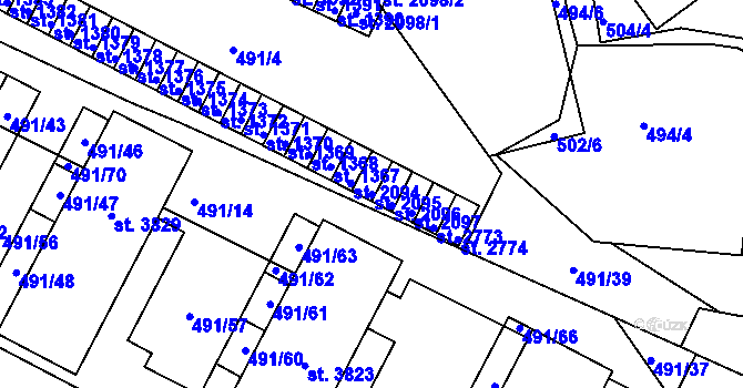 Parcela st. 2095 v KÚ Ústí nad Orlicí, Katastrální mapa