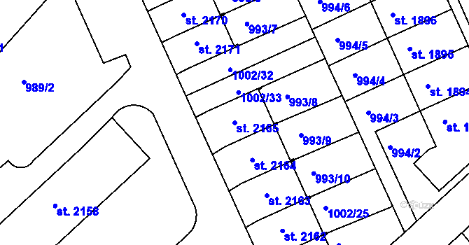 Parcela st. 2165 v KÚ Ústí nad Orlicí, Katastrální mapa
