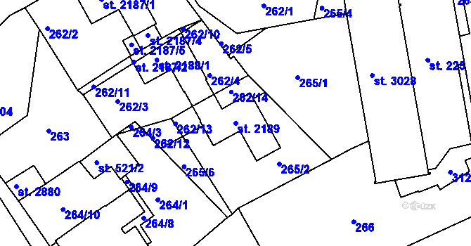 Parcela st. 2189 v KÚ Ústí nad Orlicí, Katastrální mapa