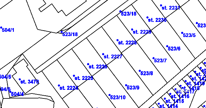 Parcela st. 2227 v KÚ Ústí nad Orlicí, Katastrální mapa